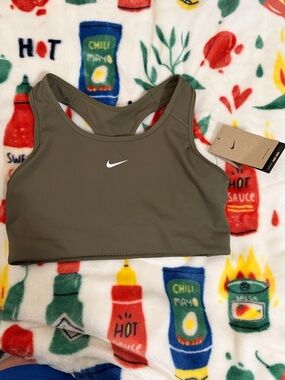 NWT Nike Olive Racerback Sports Bra with White Swoosh Womens Large
